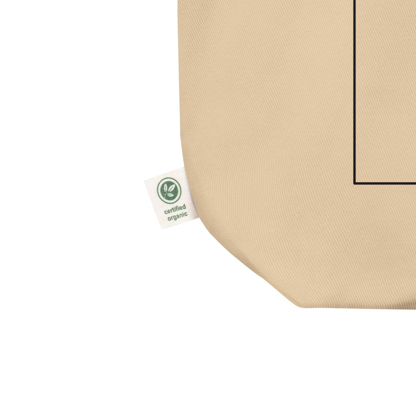 Oyster Beige tote bag with a certified organic label on a white background.