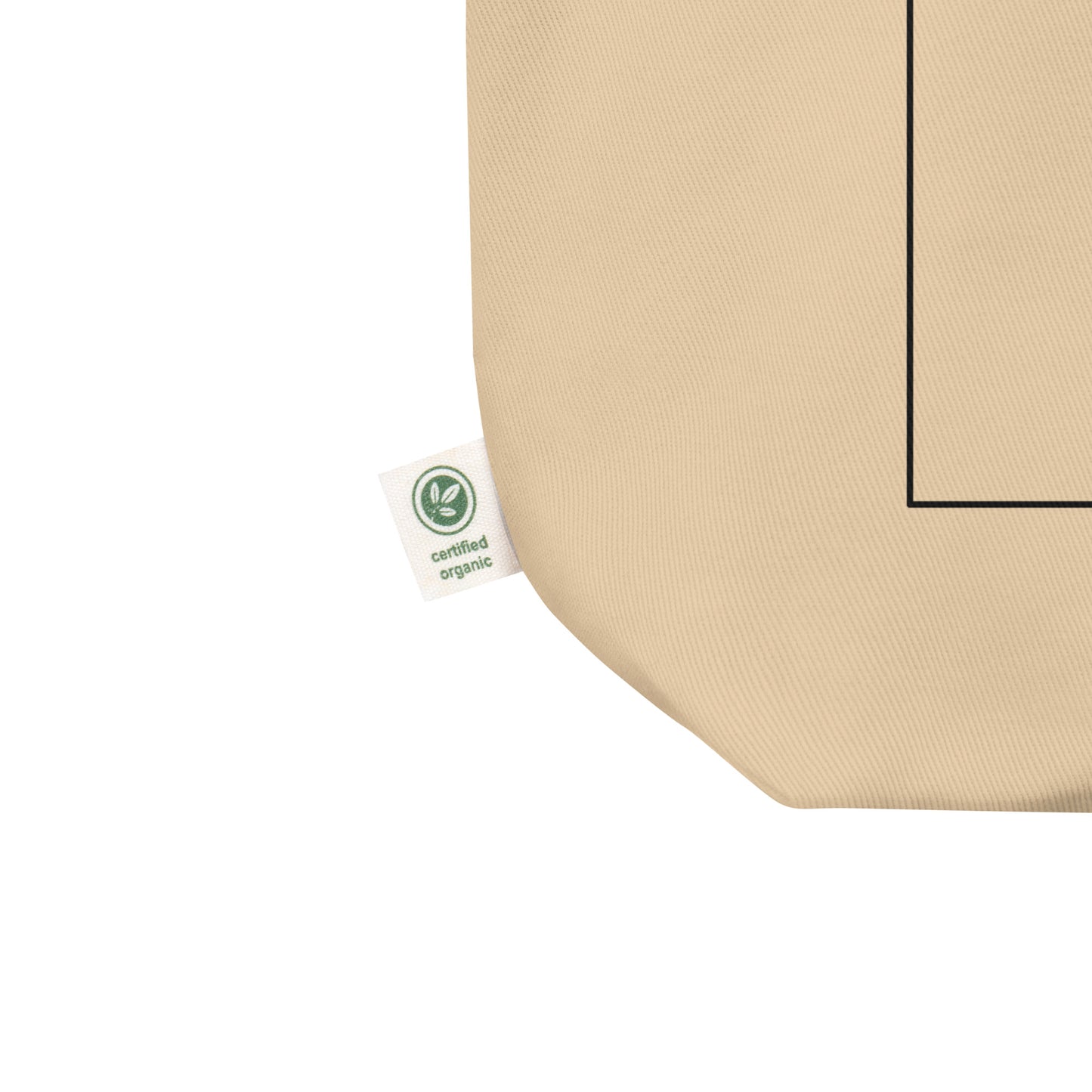 Oyster Beige tote bag with a certified organic label on a white background.