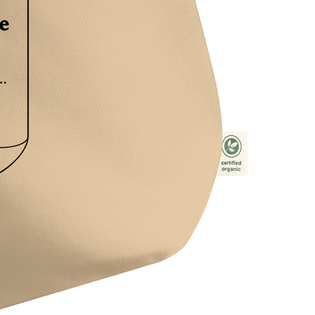 Large oyster Beige tote bag with a certified organic label on a white background.