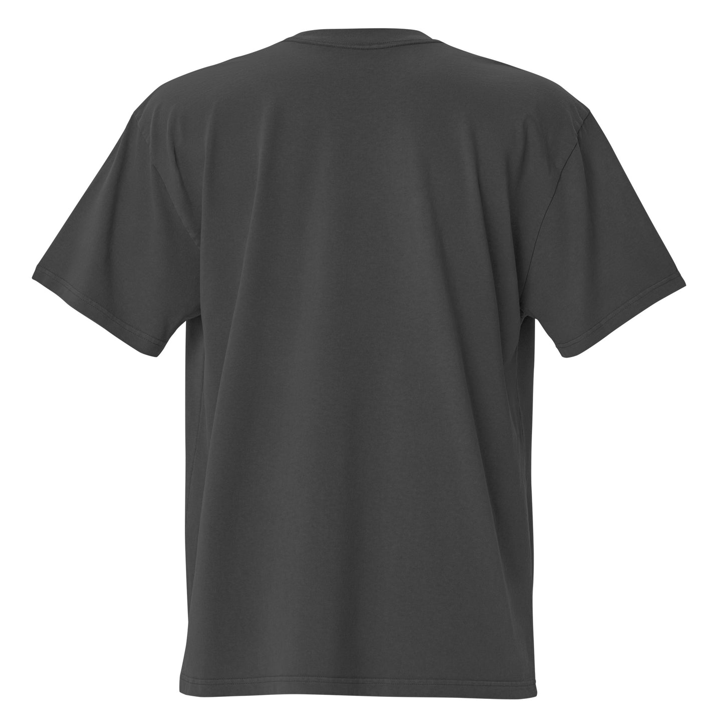The back view of a unisex faded black oversized cotton t-shirt.