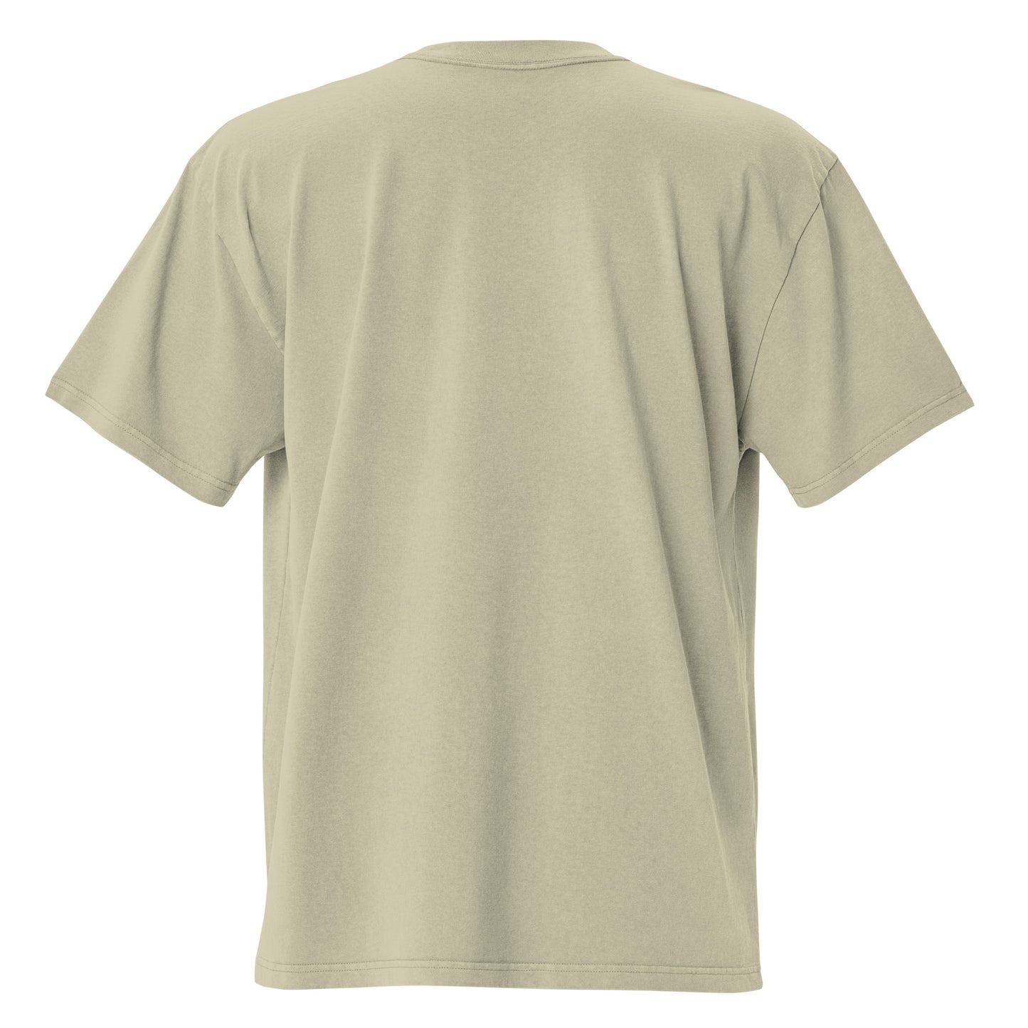 The back view of a unisex eucalyptus colour oversized cotton t-shirt.