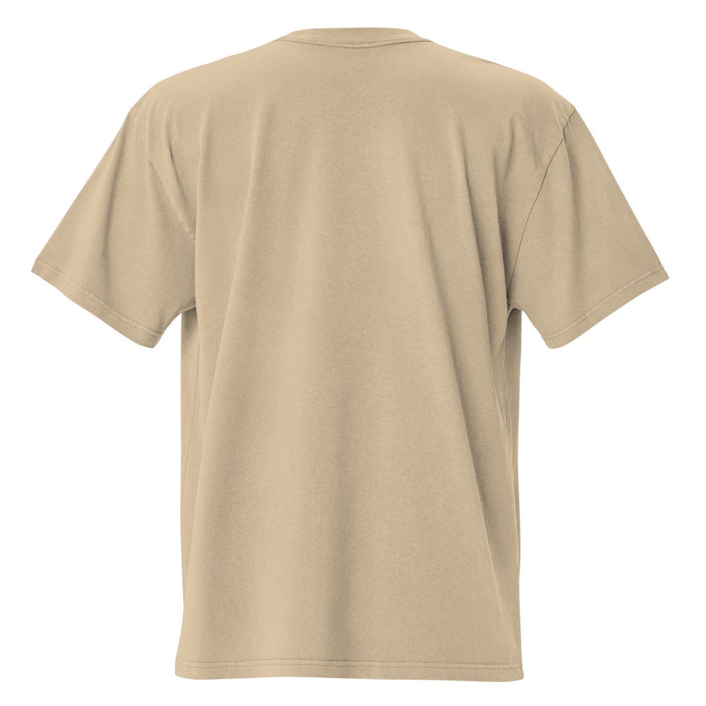 The back view of a unisex khaki oversized cotton t-shirt.