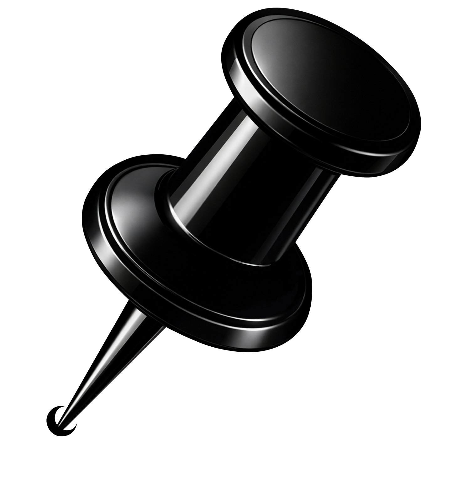 Black pushpin on a white background