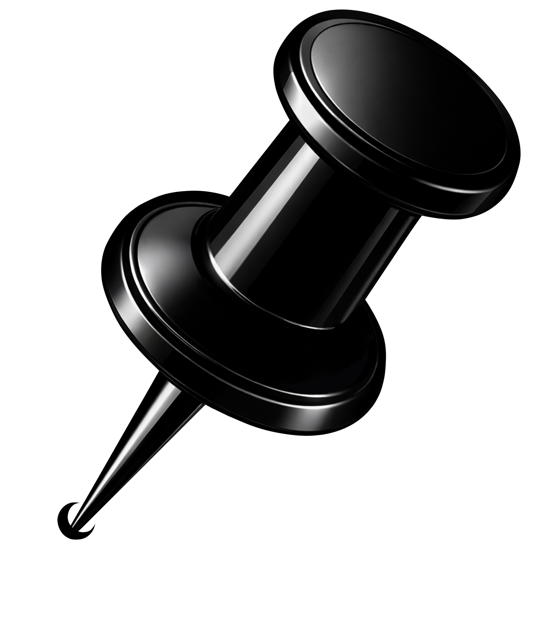 Black pushpin on a white background