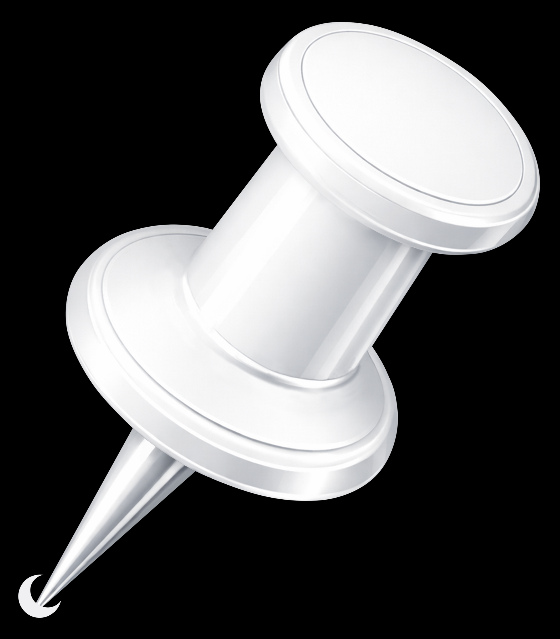 White pushpin on a black background