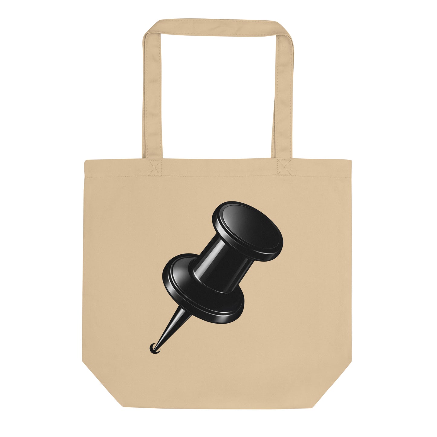 Classic organic cotton tote bag with large black drawing pin.