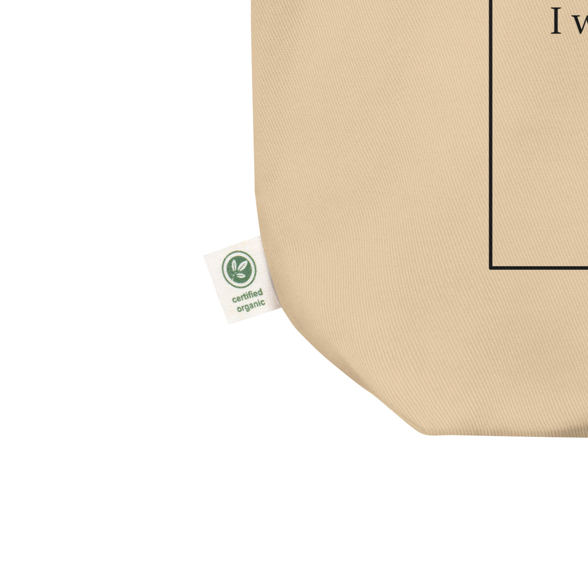 Oyster Beige eco tote bag with a certified organic label on a white background.