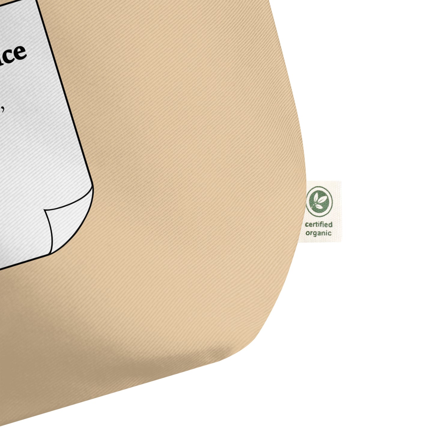 Oyster Beige tote bag with a certified organic label on a white background.