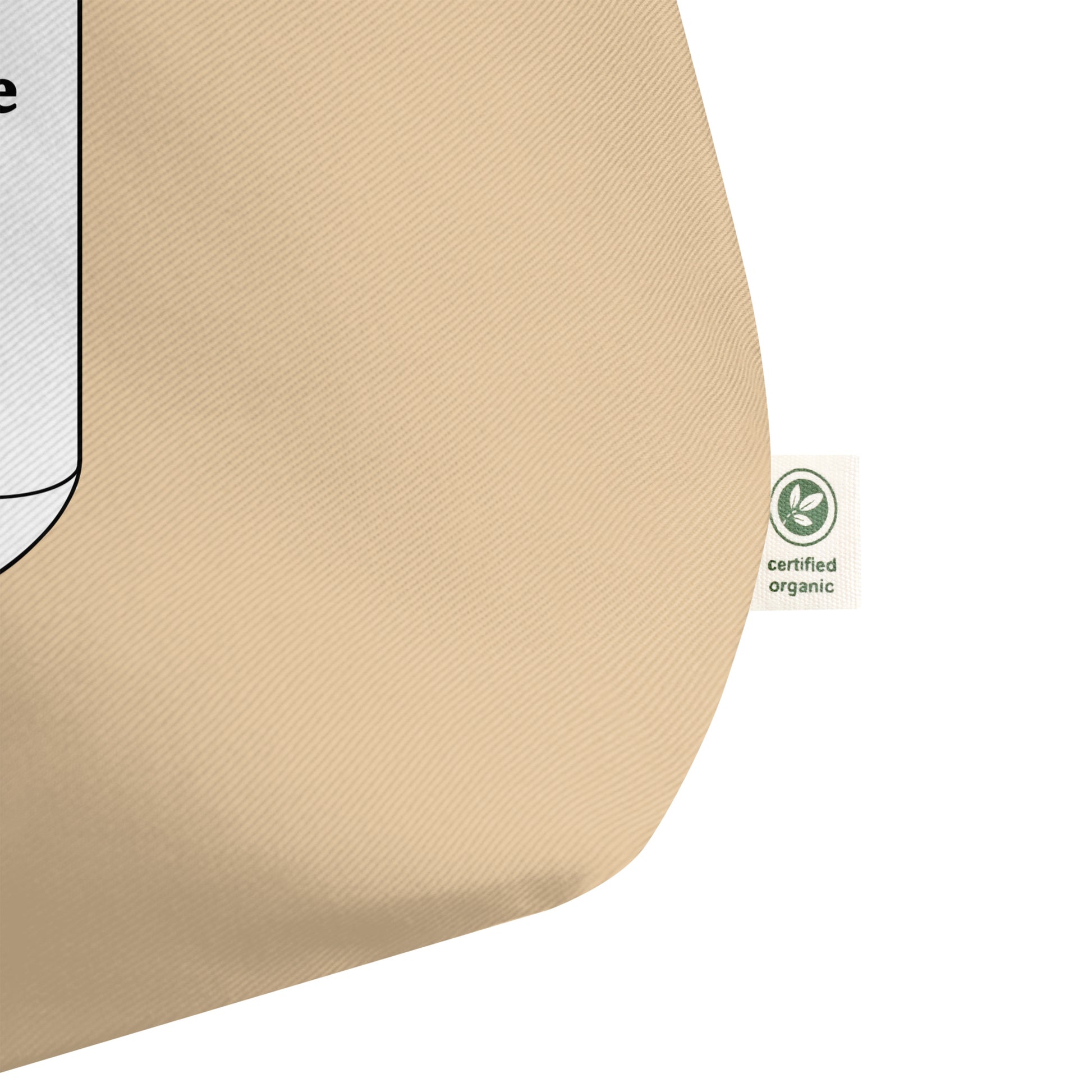 Oyster Beige tote bag with a certified organic label on a white background.