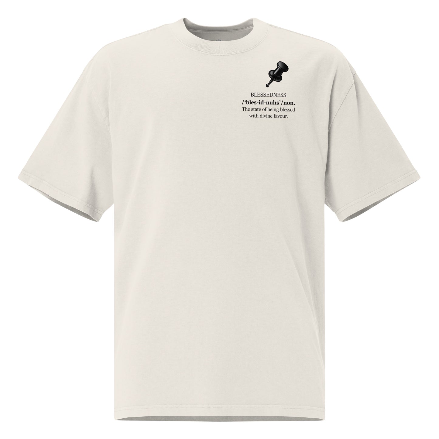 Premium heavyweight cotton oversized tee with vintage fade and faith message