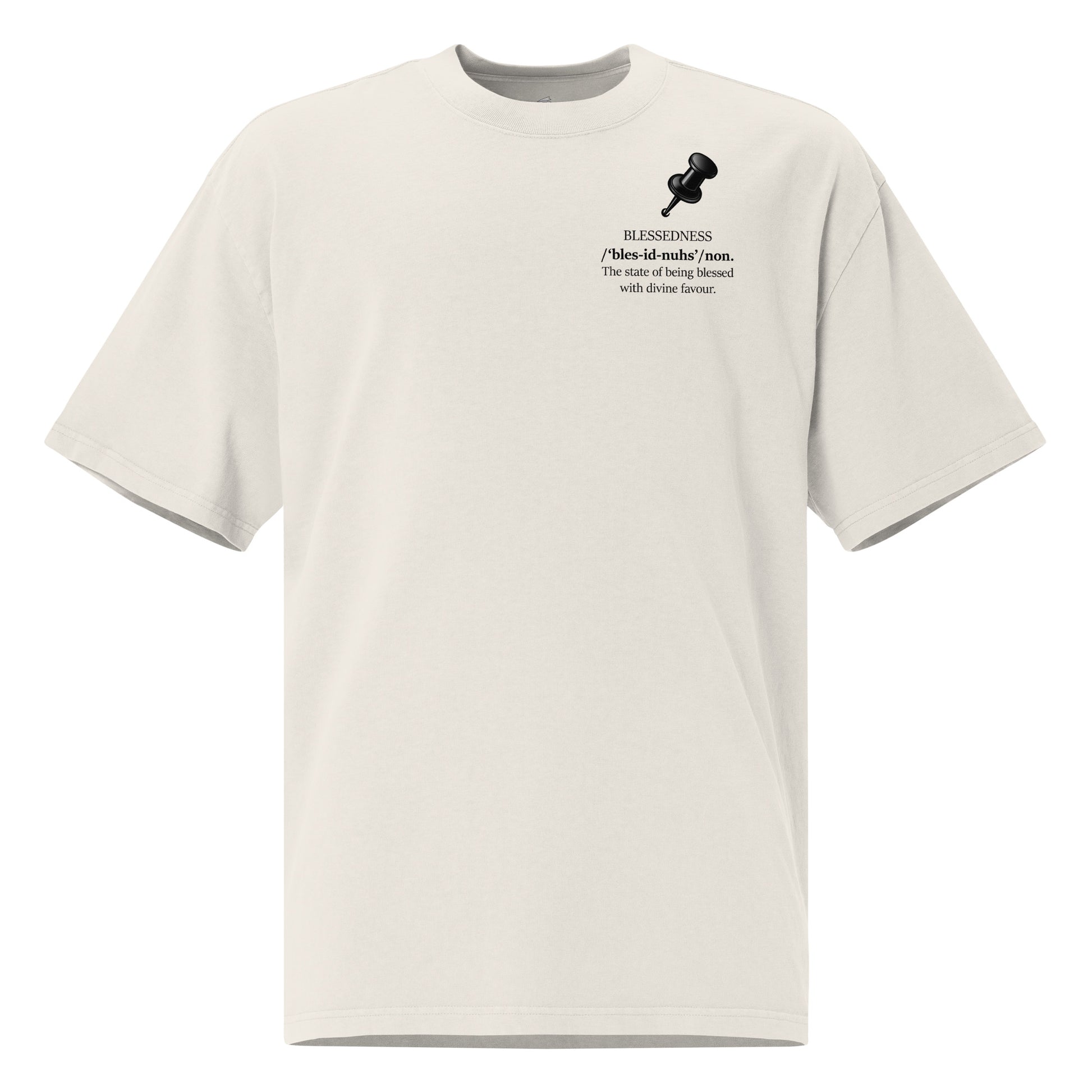 Premium heavyweight cotton oversized tee with vintage fade and faith message