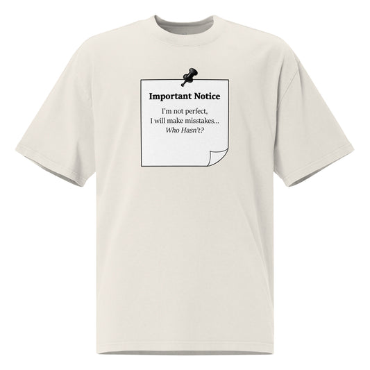 Oversized faded graphic t-shirt with slogan “I’m not perfect I will make mistakes” in minimalist black typography