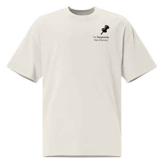 Oversized faded graphic t-shirt with slogan “I'm temporarily out service" 