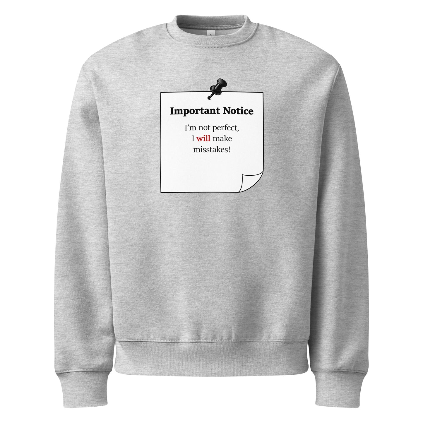 Oversized heavyweight  colour athletic heather sweatshirt with “I’m not perfect I will make mistakes” inspirational quote 