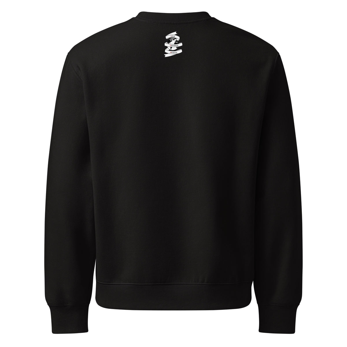 Back view of navy oversized heavyweight sweatshirt with minimalist logo.