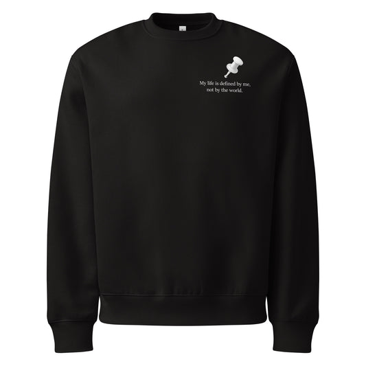 Black oversized sweatshirt featuring “My worth does not need approval” statement in white