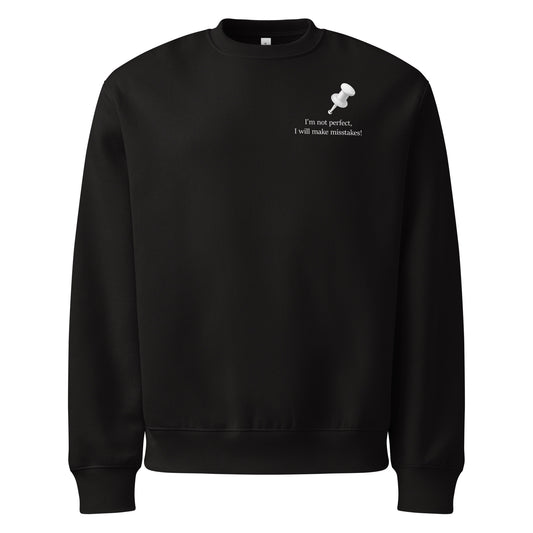 Front View Navy oversized heavyweight sweatshirt with “I’m not perfect, I will make mistakes” statement graphic front view