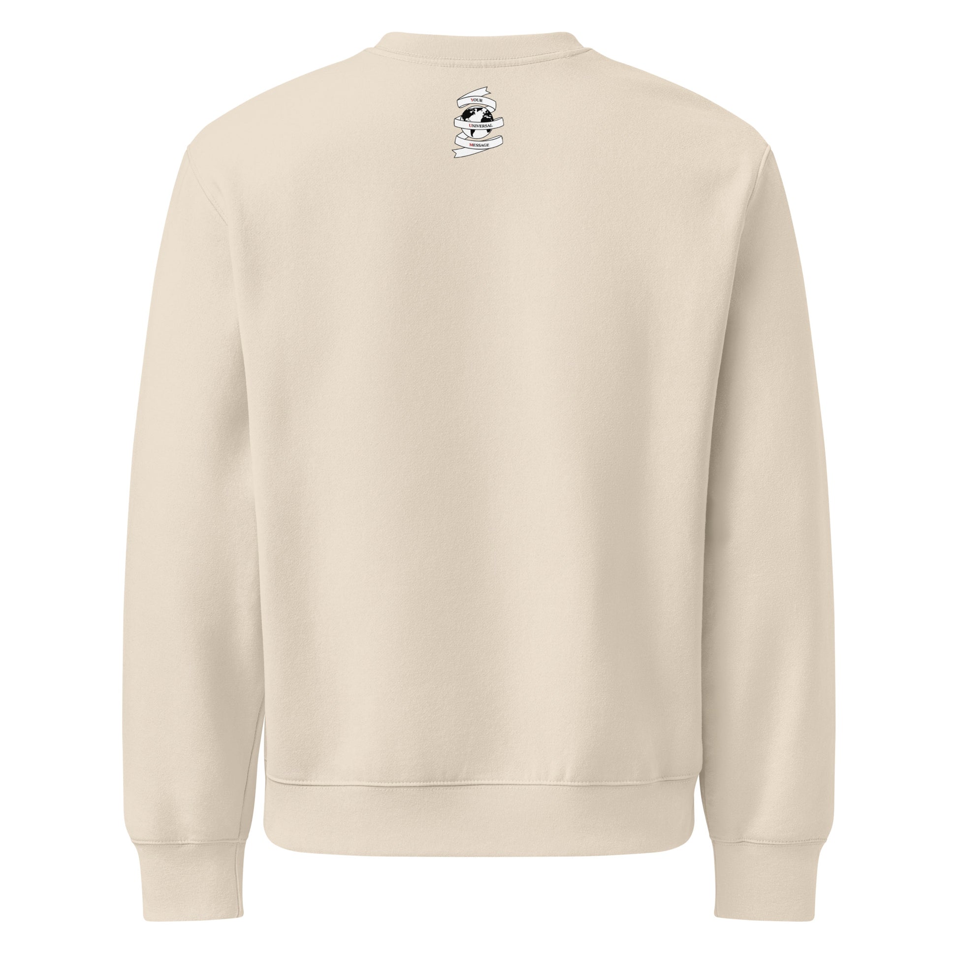 Oversized dust colour sweatshirt back view of brand graphic logo.