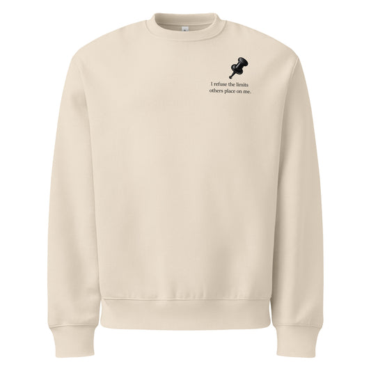 Unisex heavy weight dust  colour neck sweatshirt with minimalist statement graphic