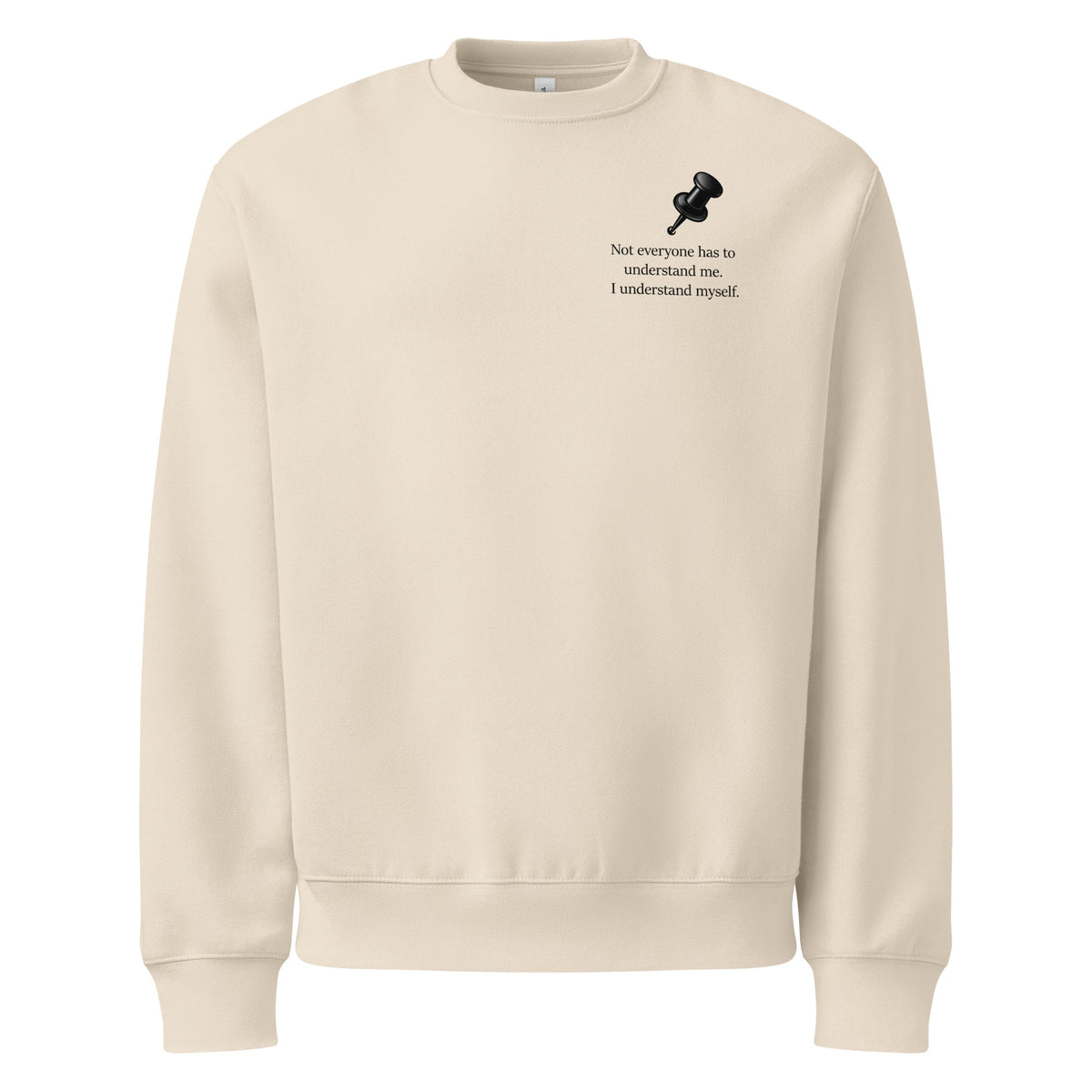 Dust oversized heavyweight sweatshirt with “My life is defined by me not by the world” slogan and drawing pin graphic