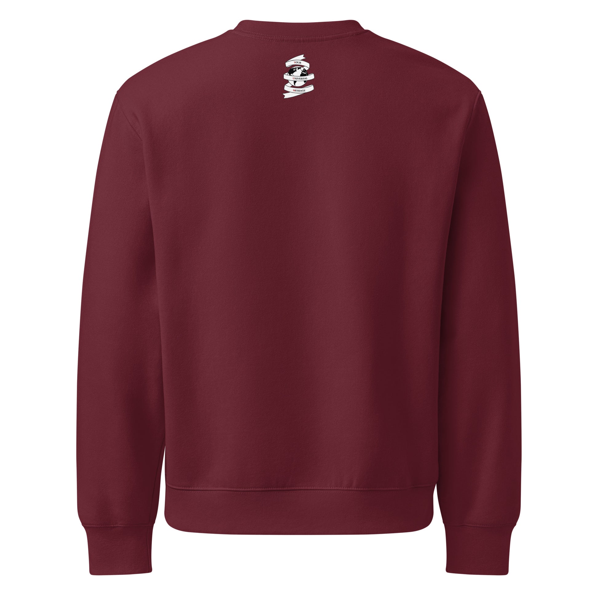 Maroon unisex crewneck sweatshirt featuring  back branding Your Universal Message.