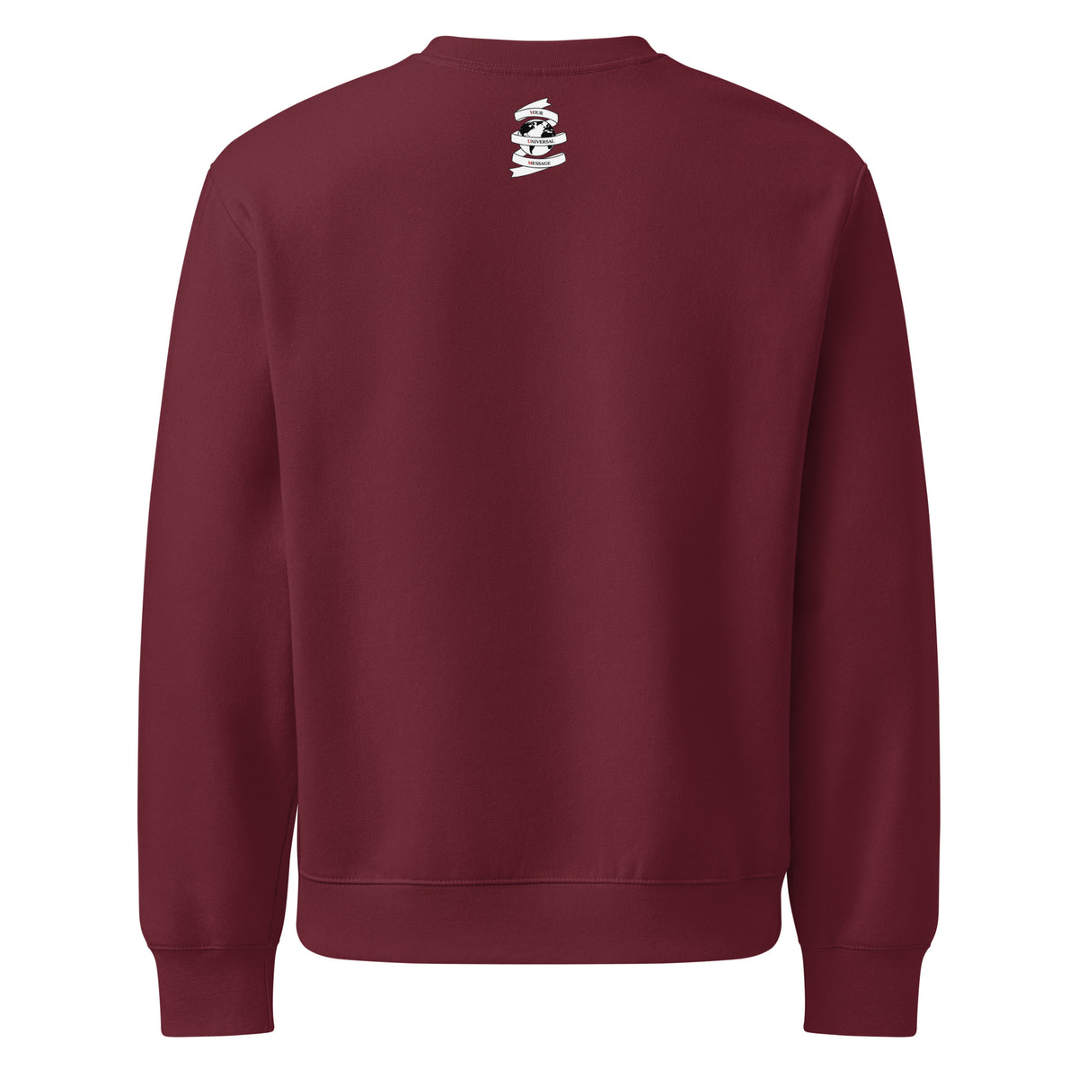 Maroon unisex crewneck sweatshirt featuring  back branding Your Universal Message.