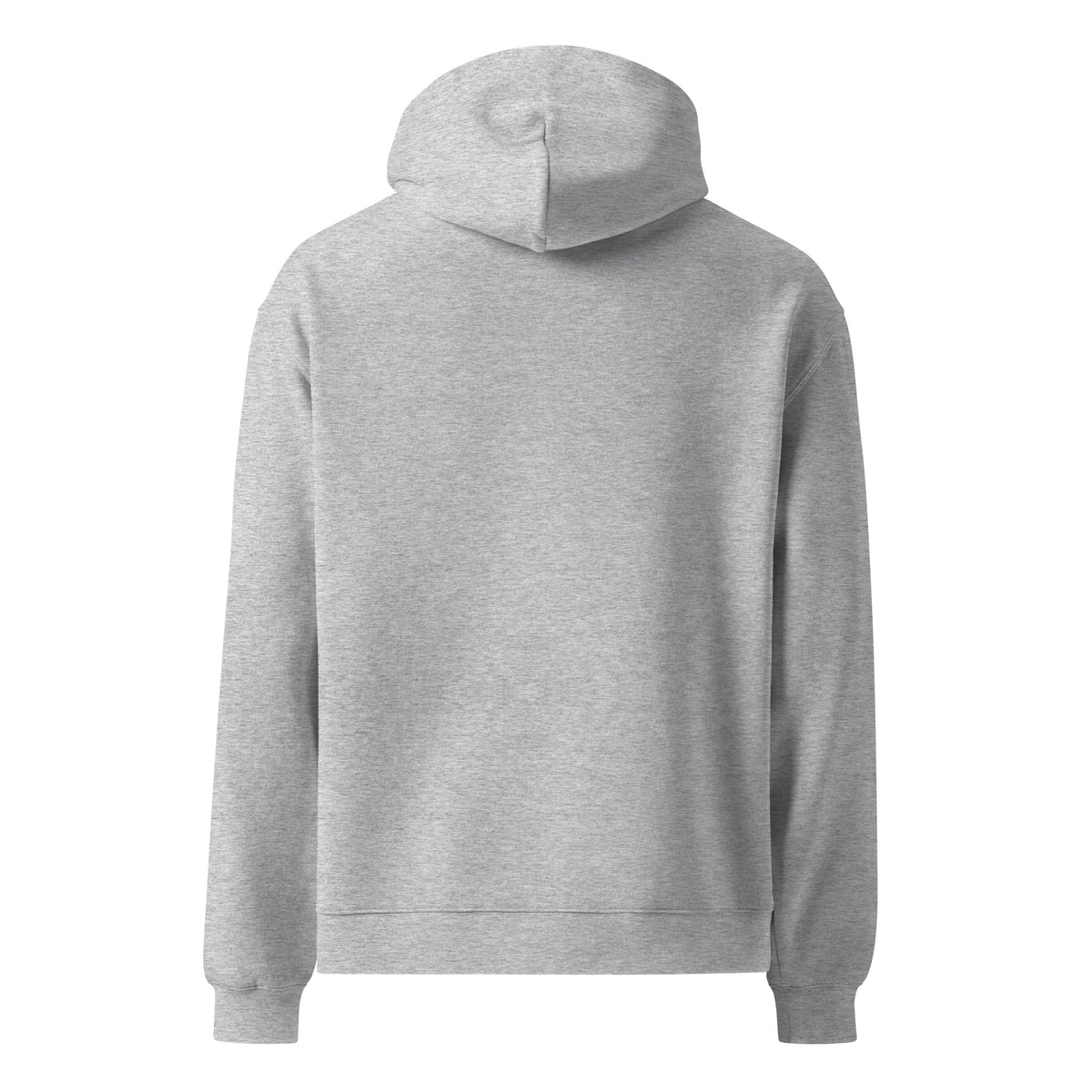 Athletic heather slogan grey unisex hoodie back view on a white background.