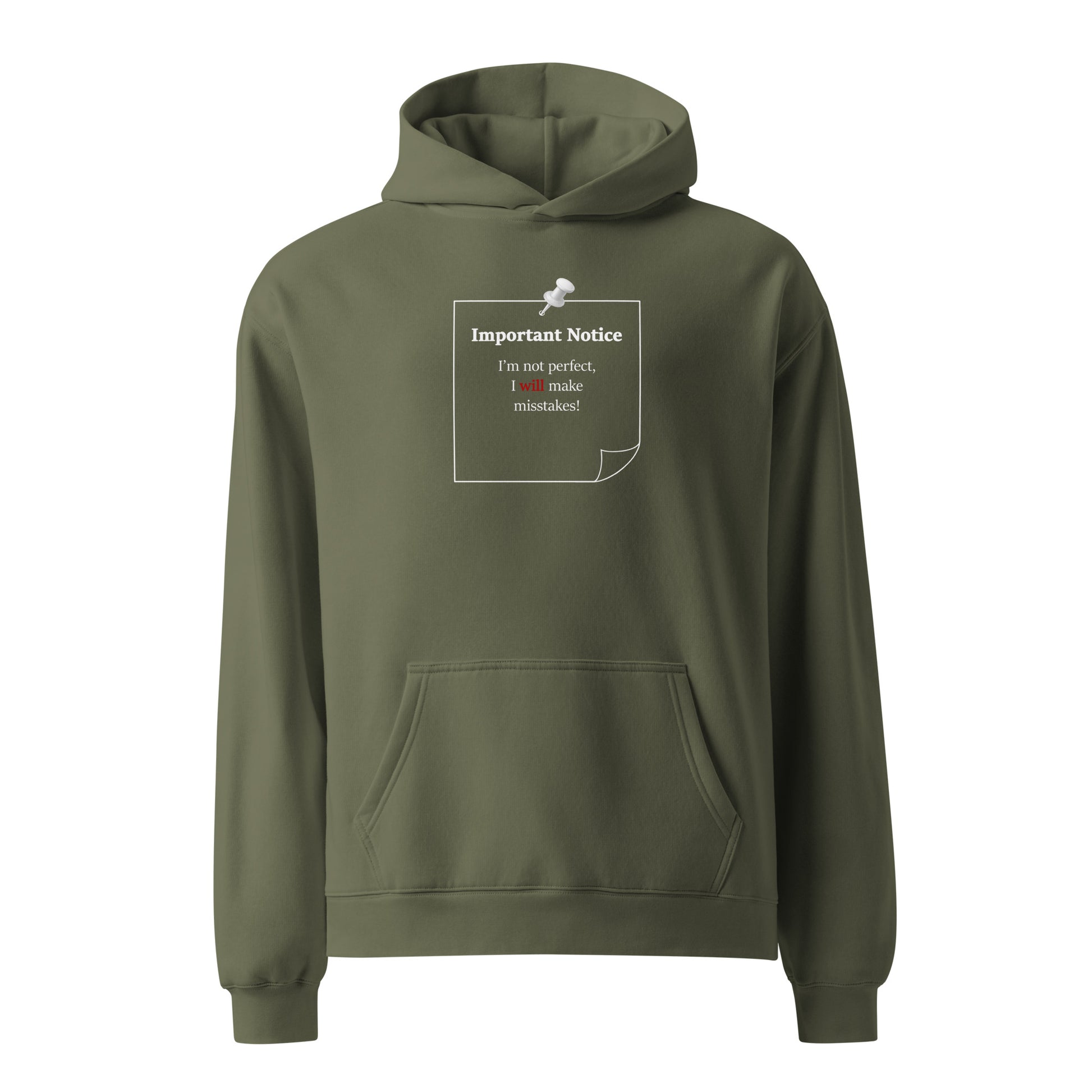 Cypress Contemporary oversized hoodie with  motivational statement  and note pad design front view