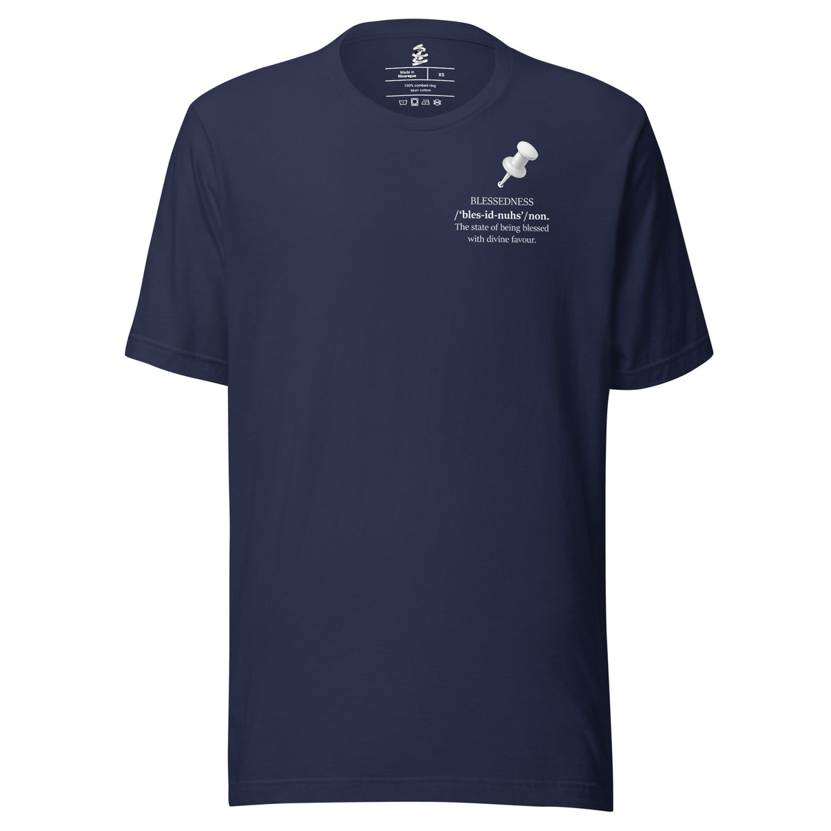 Navy T-shirt with printed slogan design
