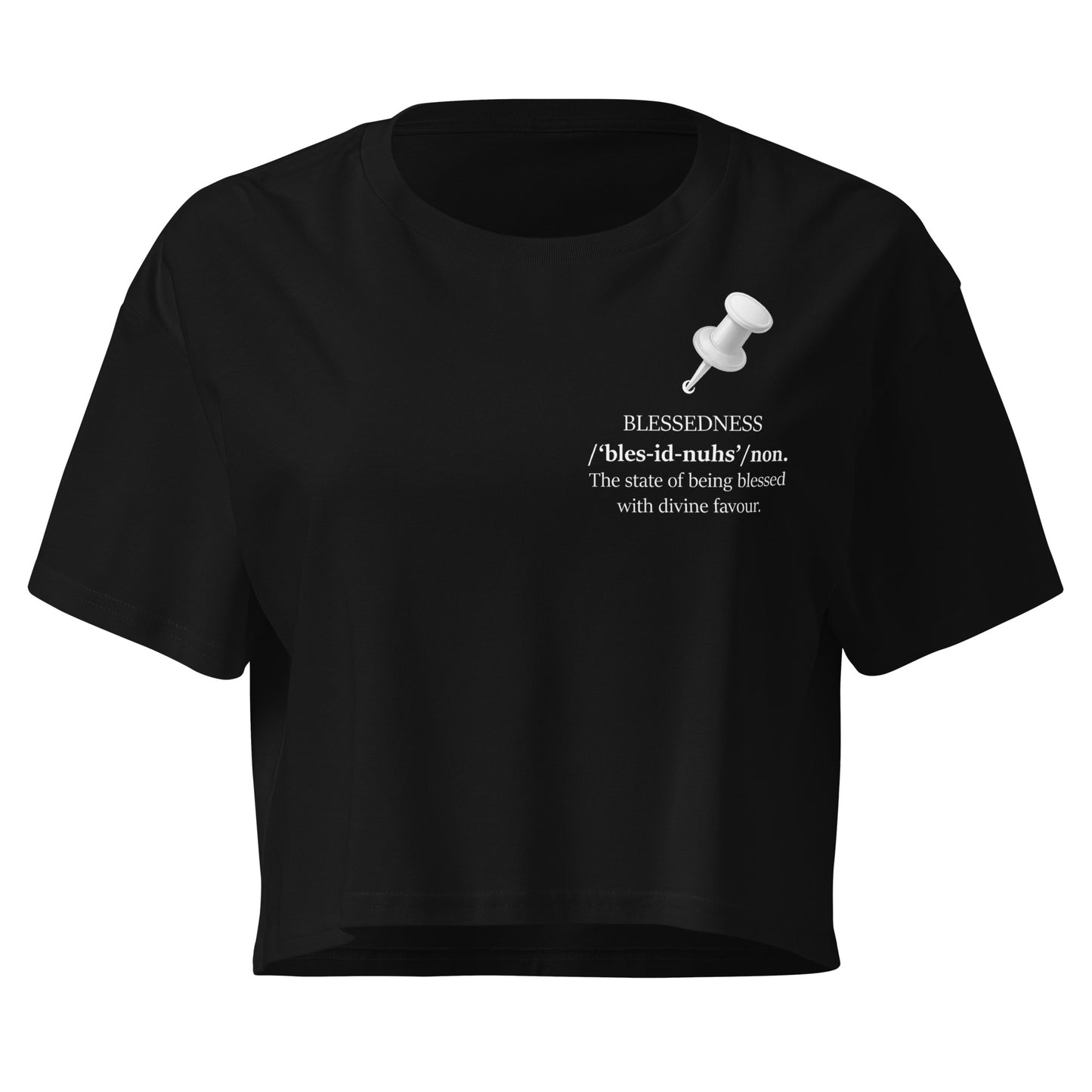 Women's cropped cotton t-shirt featuring the statement “BLESSEDNESS” graphic design