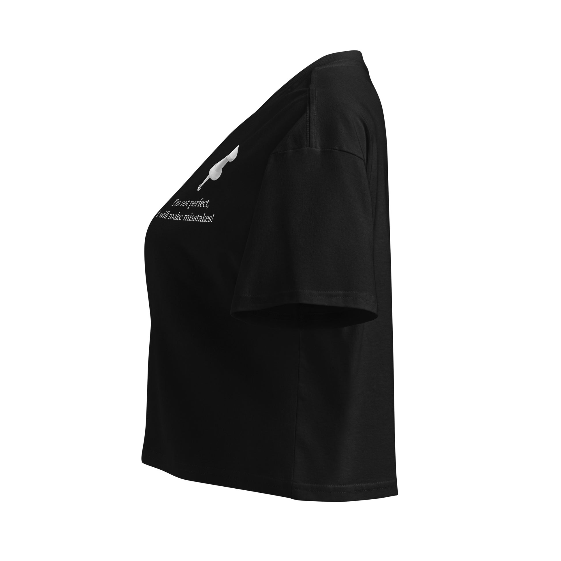 Black cotton crop top left view white background