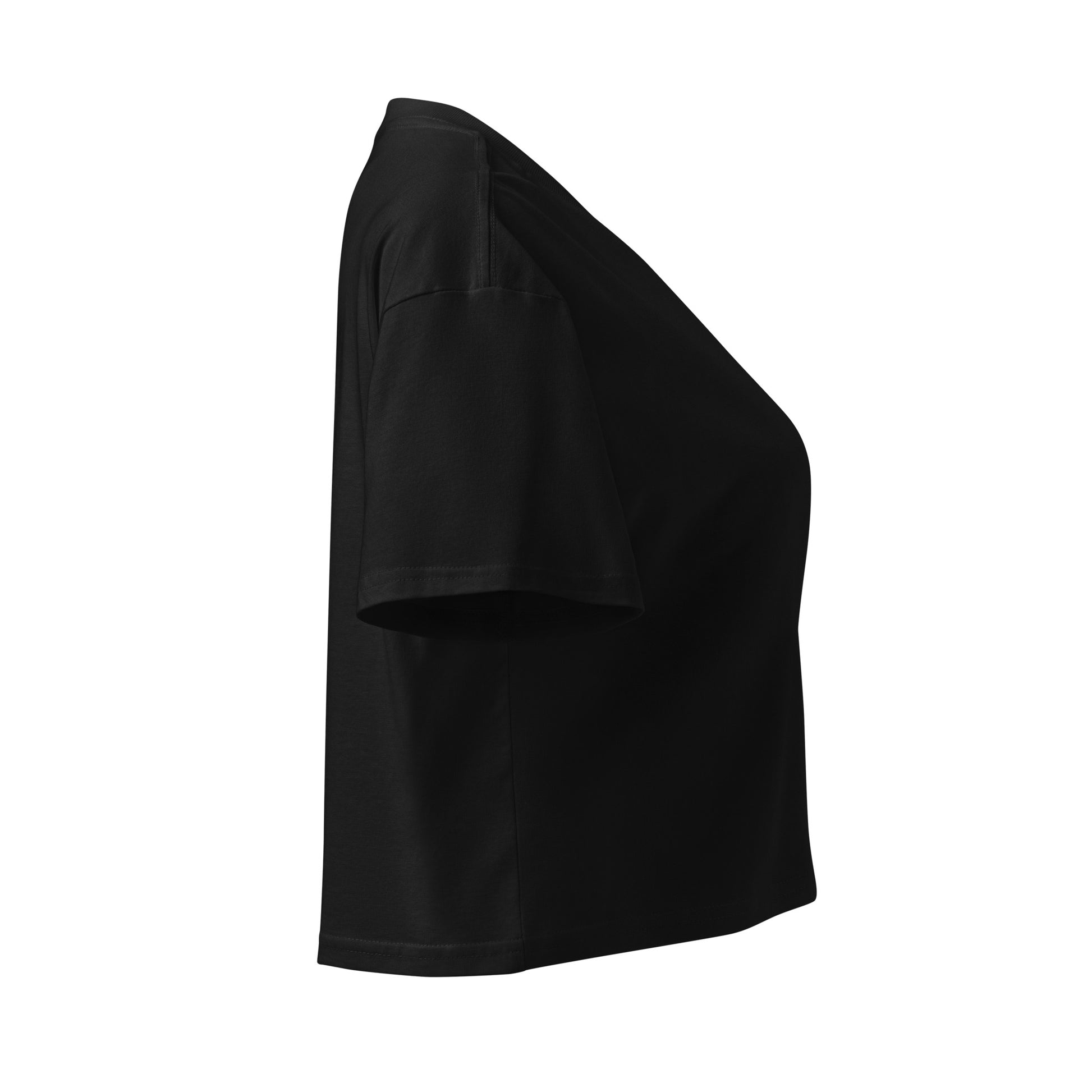 Right view of black women's cropped cotton t-shirt.
